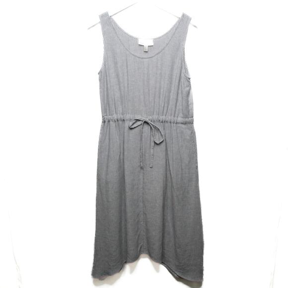 NORDSTROM Chambray Stripe Linen Midi Tank Dress Drawstring Gray White XS - Picture 1 of 7